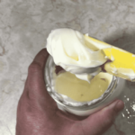 Dolop of homemade mayonnaise on a spatula
